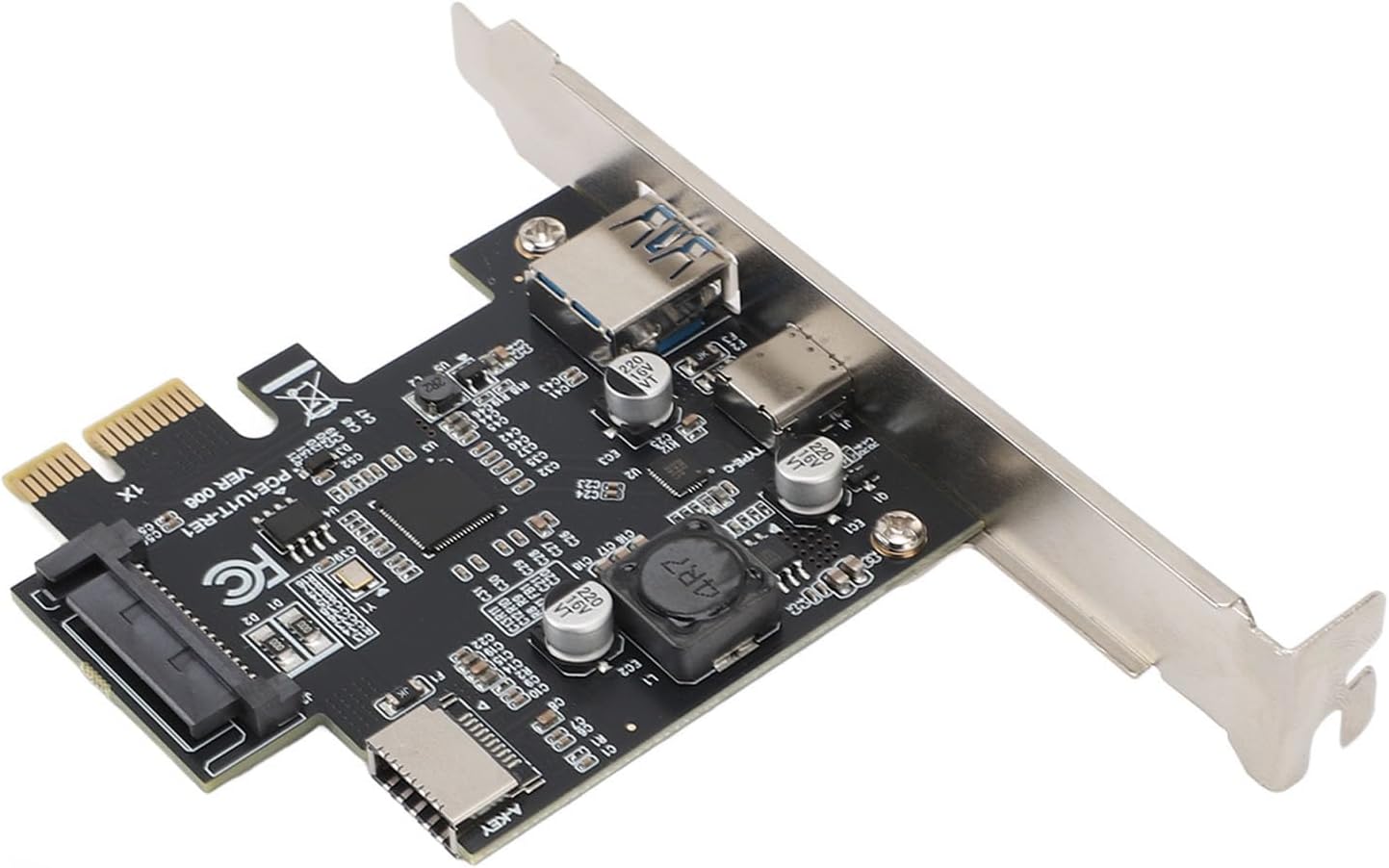 Close-up of USB-A and USB-C ports on the expansion card