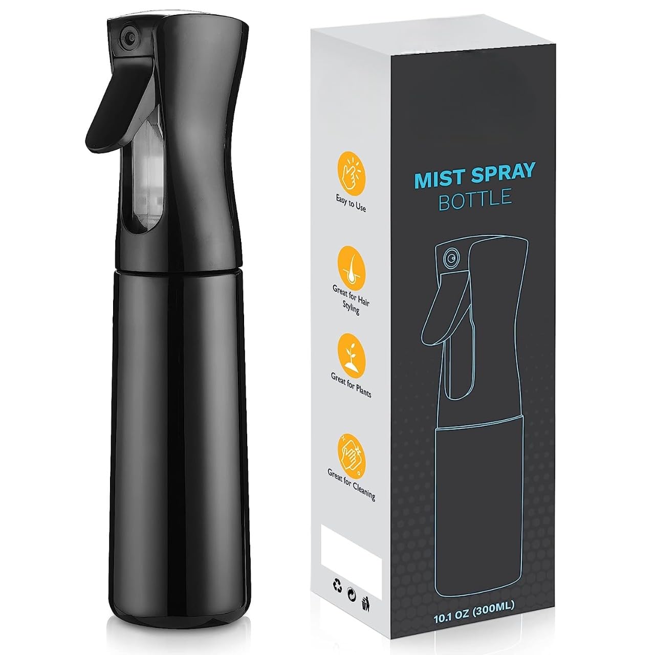 Jig-Tik Home Continuous Spray Bottle (10.1oz/300ml) Empty f falkiya Fine Plastic Water Mist Sprayer – For Hairstyling, Cleaning, Salons, Plants, Essential Oil Scents & More (Black)-image-15