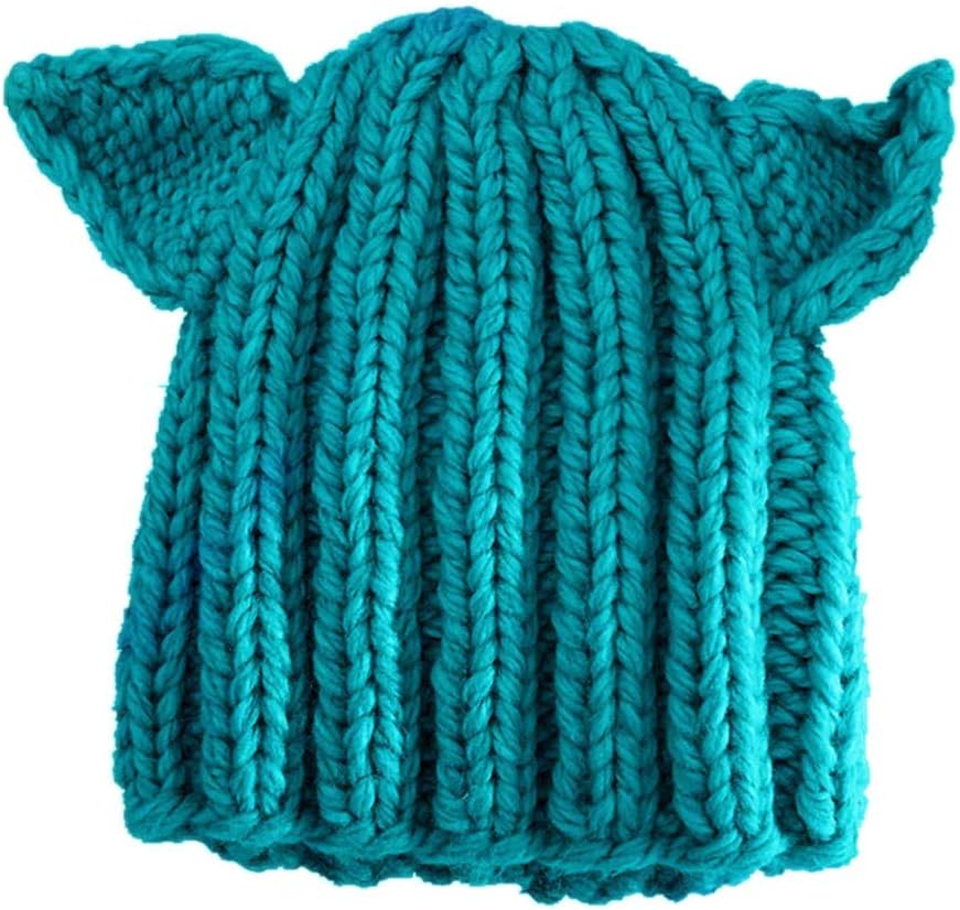 BIBITIME 6 PCS Handmade Knitted Ears Beanie Pussycat Hat Women March Rights Caps (Peacock/Royal Blue,Beige,Light Grey,Green,Black, Fit Average Adult)