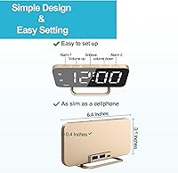 Vista 2 de Reloj de alarma LED digital delgado, superficie de espejo para maquillaje, con atenuación, pantalla grande, configuración fácil, puertos USB