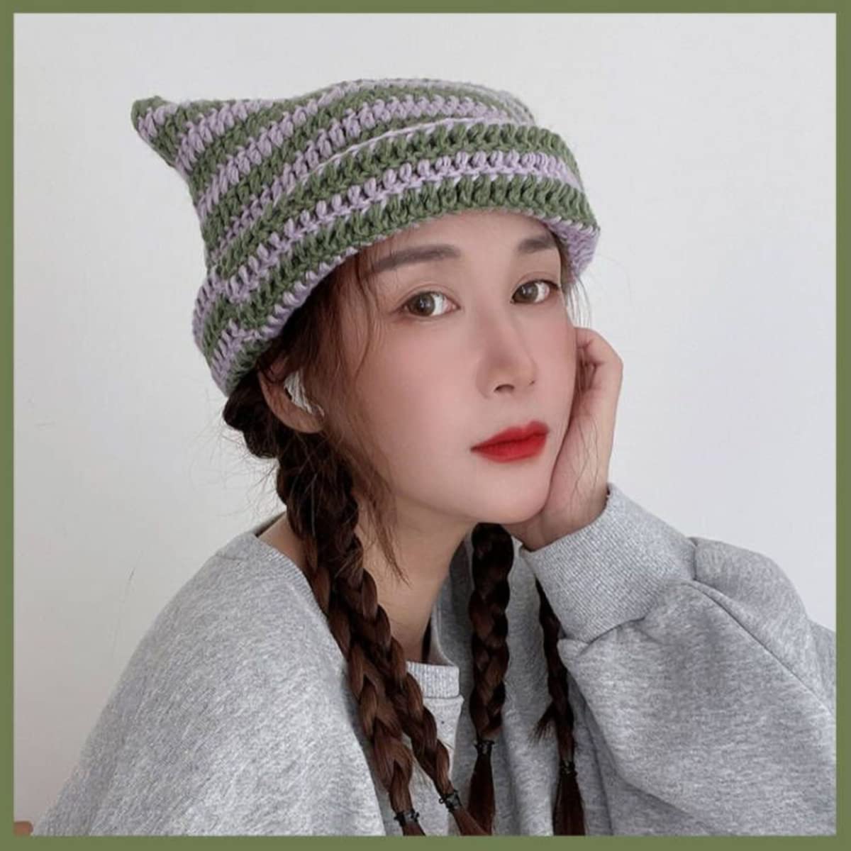 Fairy Grunge Beanie Y2K kot w kapeluszu w paski szydełkowany luźny kapelusz zimowy ciepły dzianinowy alternatywny nakrycie głowy akcesoria