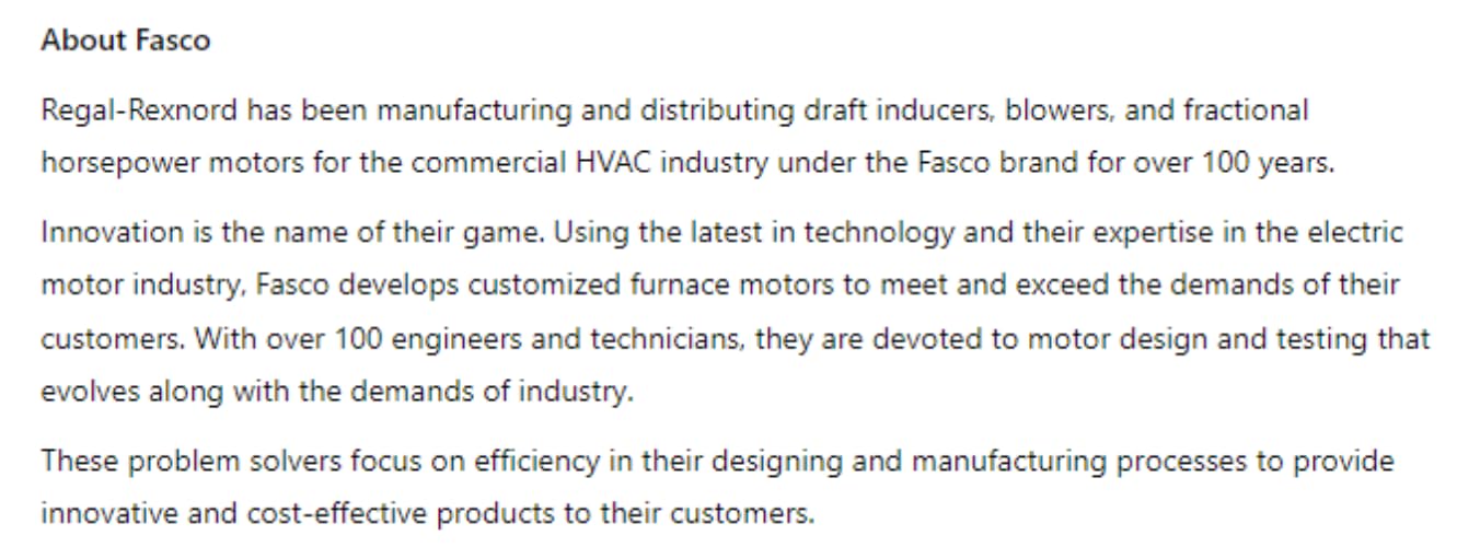 D0096, Fasco Ventilation Motor, 1/15-1/30Hp, 1 Ph, 60 Hz, 115 V, 1050 RPM, 2 Speed, 42 Frame, OAO