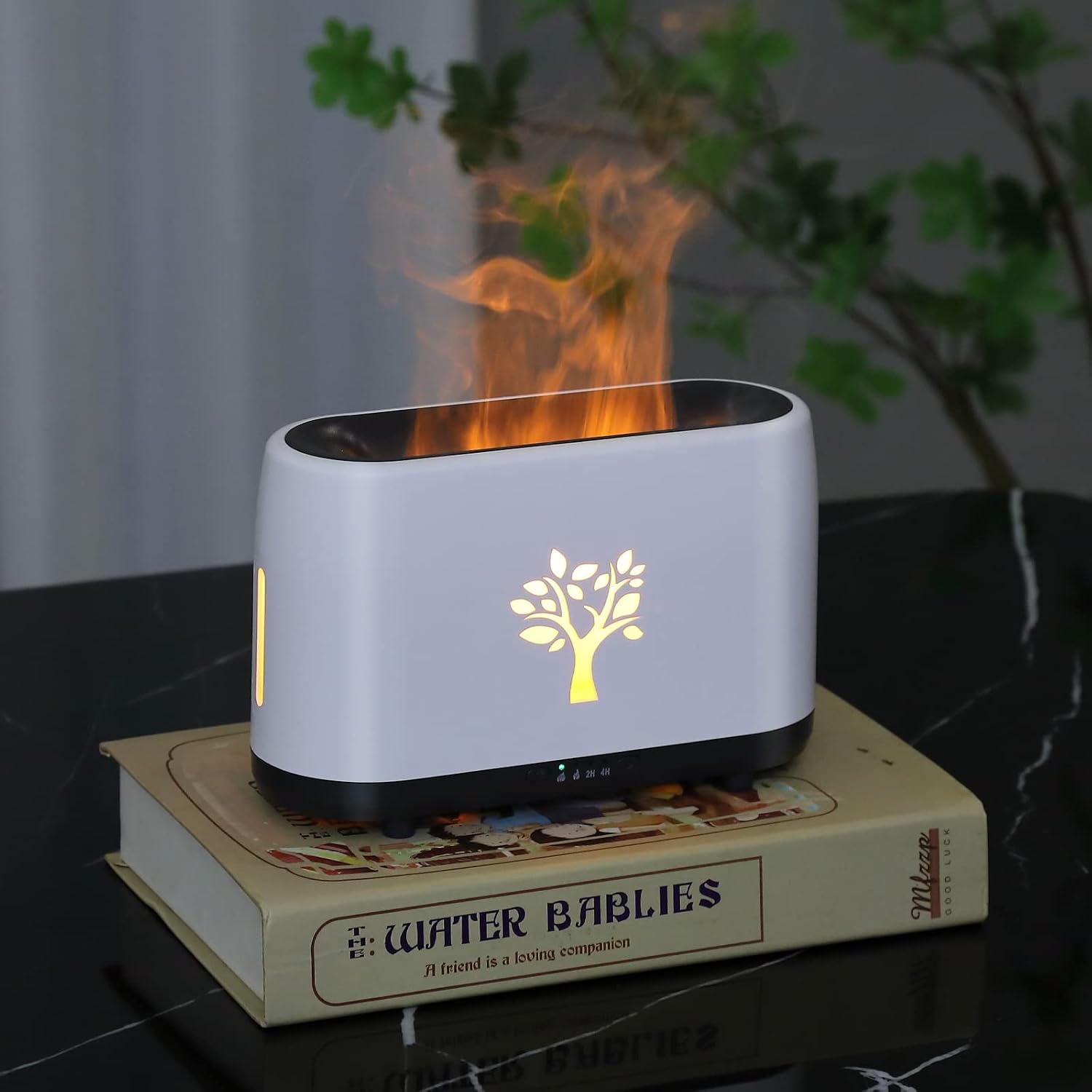 Chanhyer 240ML Essential Oil Diffuser Cold Mist Simulating Flame lamp Effect Spray Humidifier Gifts and Decorations Home Office Automatic Shutdown Due to Lack of Water (White)