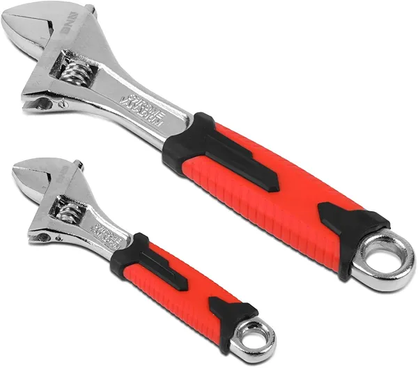 DNA Motoring TOOLS-00048 Adjustable Wrench Spanner - [1 Pair] 6 & 10 Inch, Vanadium Steel Automotive Repair Tool w/Four-Sided Jaws and Rubber Grip