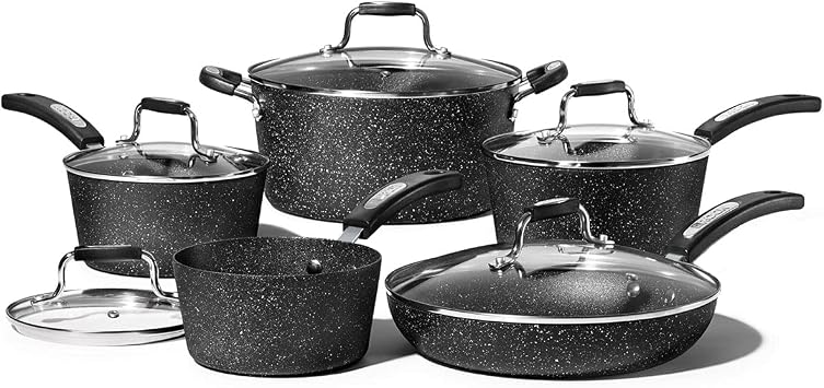 Starfrit The Rock 10pc Set w/Lids & Bakelite Hndl 034707-001-0000,Black