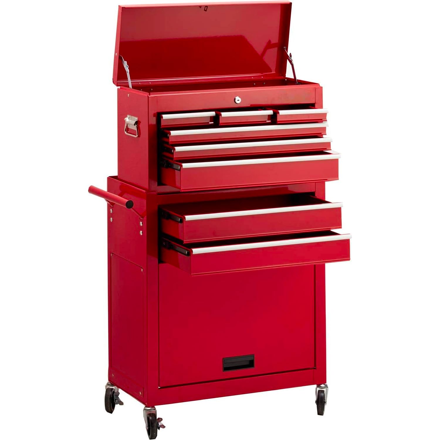 Avilia Carrello Porta Attrezzi Completo con Ruote per Officina - Acciaio Rosso Scomponibile, 5 Cassetti e Scomparti Chiudibili, 61.6x33x108.7 cm, Ideale per Meccanico, con Ruote