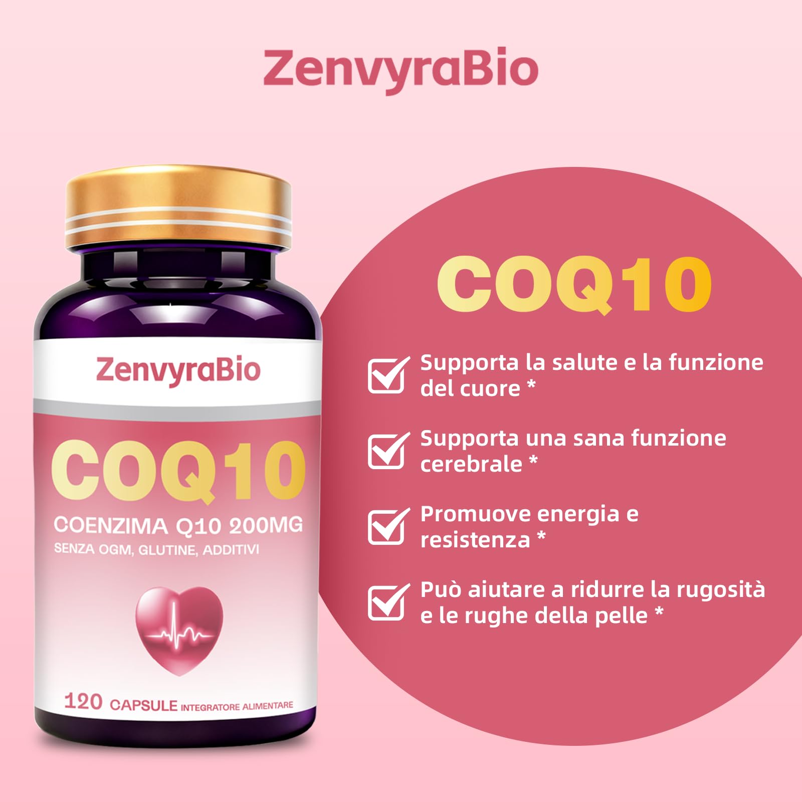 Coenzima Q10 200mg – 120 Capsule Softgel | Ubiquinone Puro Fermentato Naturalmente ad Alta Biodisponibilità | Integratore Antiossidante ad Alto Assorbimento, Senza OGM, Glutine e Additivi