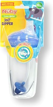 Nuby Tritan No-Spill 10 oz Trainer Cup with Silicone Spout, 360 Weighted Straw & Hygienic Cover, Blue
