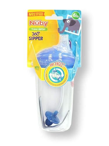 Miniatura 8 de Nuby Tritan - Vaso entrenador antiderrames con boquilla de silicona y popote con peso 360 con cubierta higiénica, 0.3 fl oz