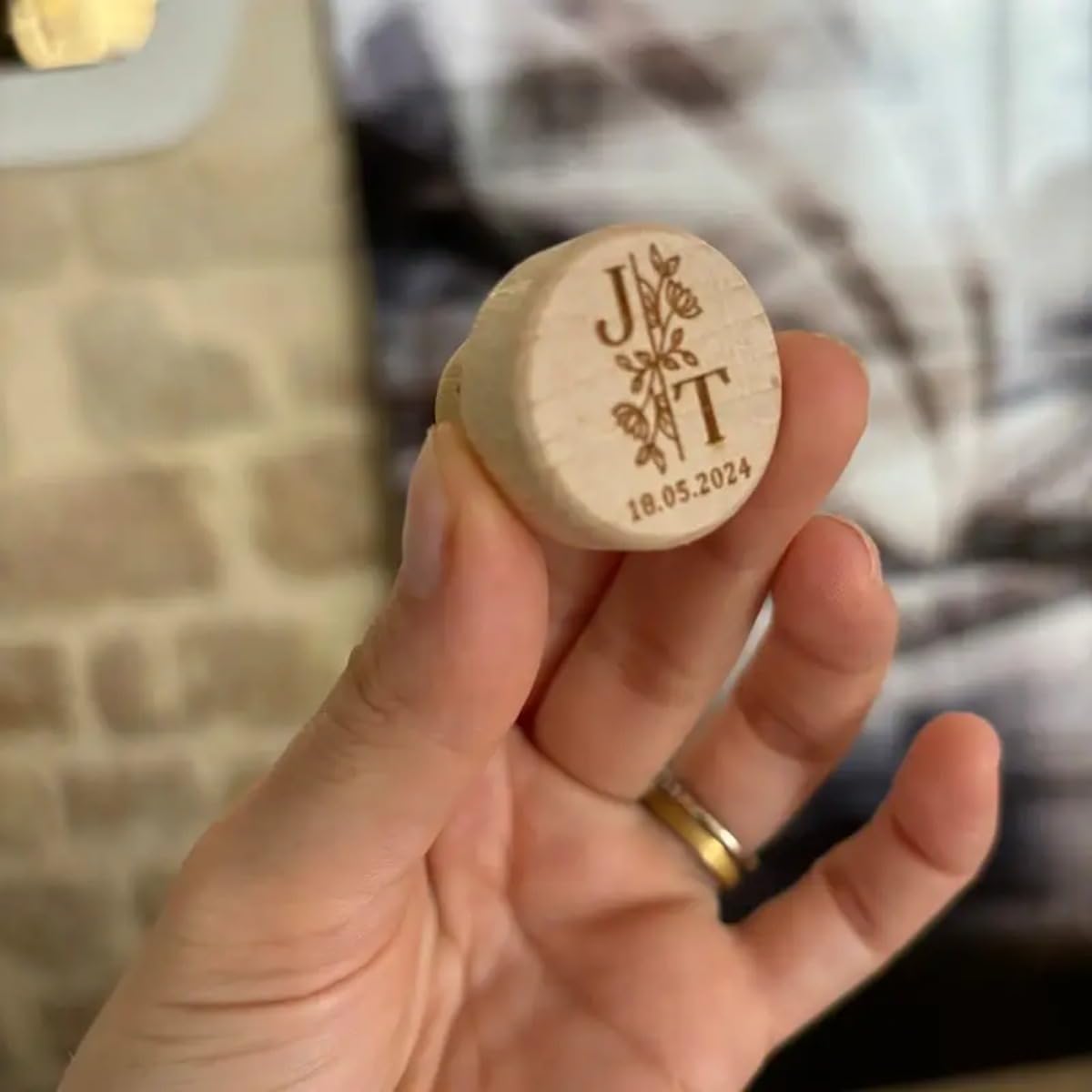 Tapones personalizados para botellas de vino de madera grabados con láser, tapón de corcho para recuerdos de boda, fiesta para invitados (100 unidades)