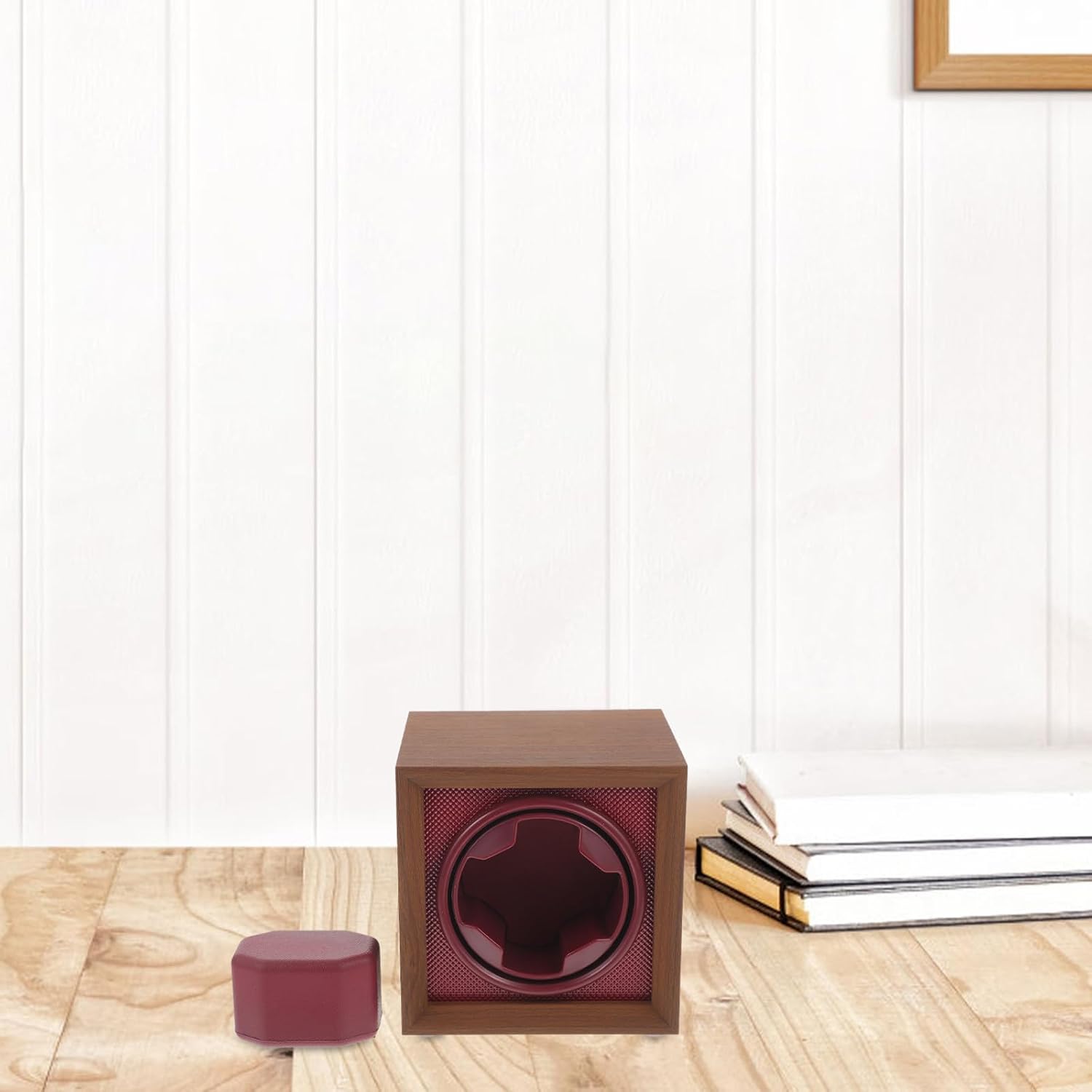 Outanaya Automatic Watch Winder Box with Adjustable 3-Mode Rotation Black Walnut Wood Case with Deep Red Abs Panel Electric Watch Rotating Holder
