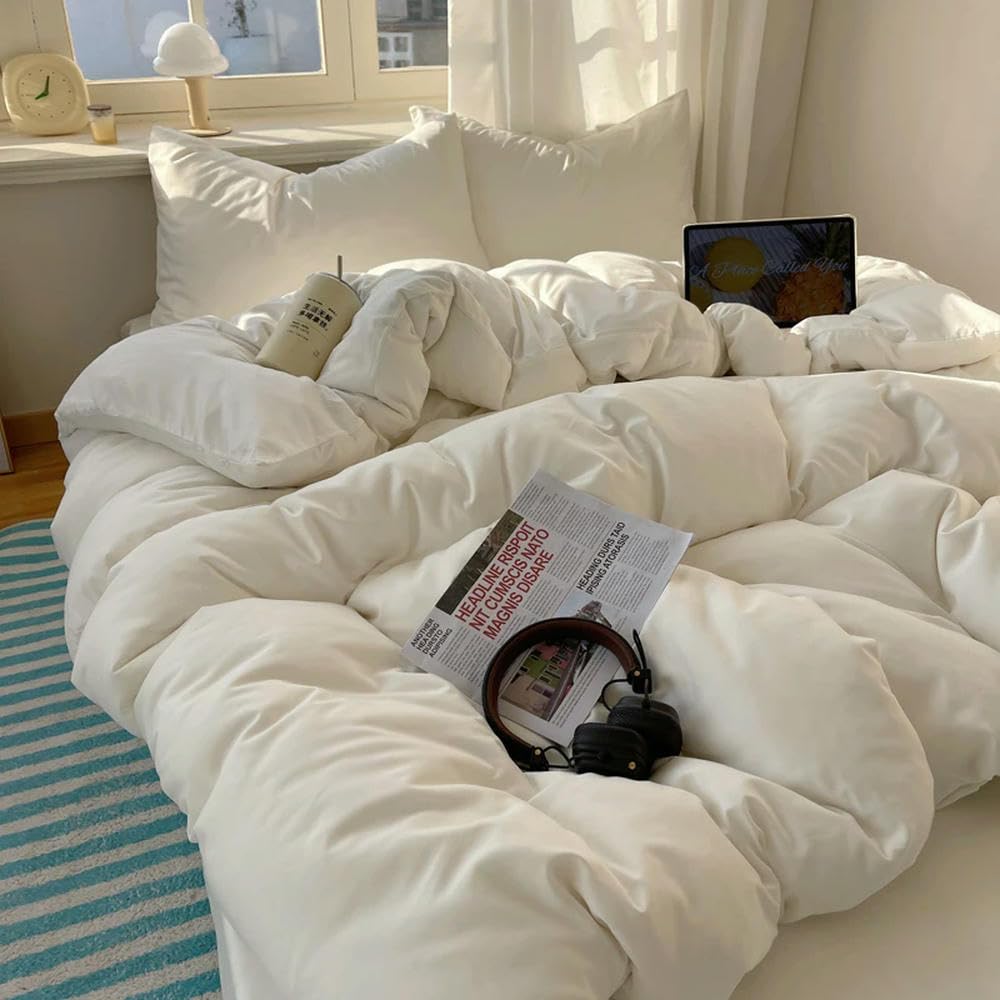 Set di Biancheria da Letto in Cotone 4 Pezzi con Lenzuolo e Copripiumino in Tinta Unita, federe, Lenzuolo Singolo per Coppia, King Size, Queen Size, Matrimoniale, Singolo