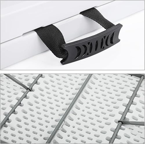 Vista 25 de MoNiBloom Mesa plegable de 6 pies, mesas de comedor de plástico portátiles resistentes plegables por la mitad, escritorio para interiores y Negro