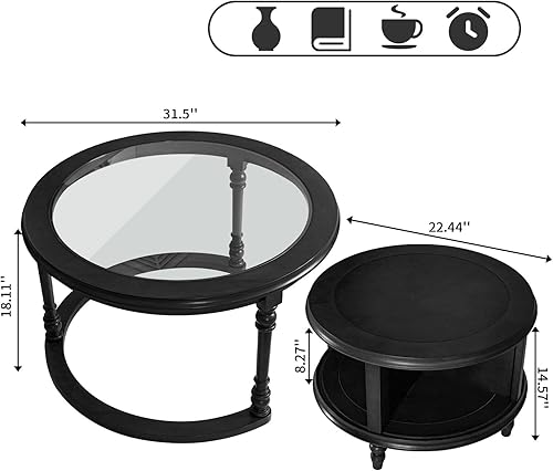 Miniatura 2 de Mesa de centro redonda de madera maciza de 16 pulgadas, mesa de acento lateral para sala de estar, dormitorio, oficina