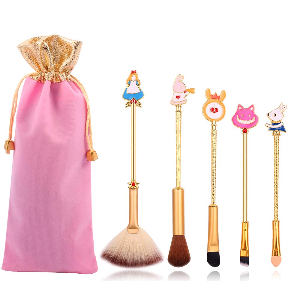 feimeng jewelryAnime Alice in Wonderland Makeup Brushes Set Foundation Blending Powder Eye Shadow Contour Concealer Blush Cosmetic Fairy Makeup Brush Tools (Gold Color - C) (A - Gold Color)