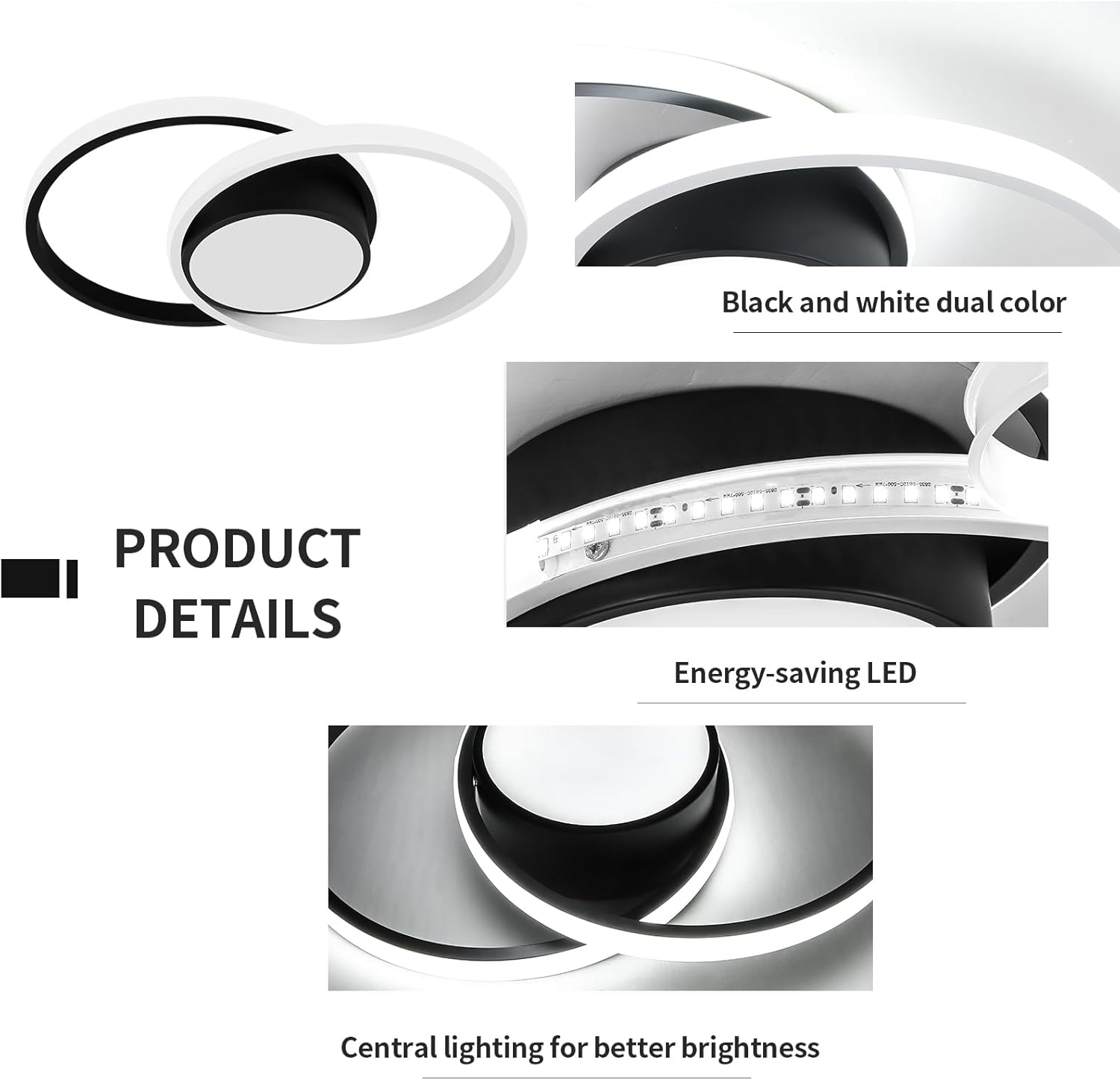 AUA LED Modern Ceiling Light, 39W Flush Mount Lights Fixture, 15.7 Inch Round 6500K Close to Ceiling Lighting for Bedroom, Kitchen, Hallway, Black and White