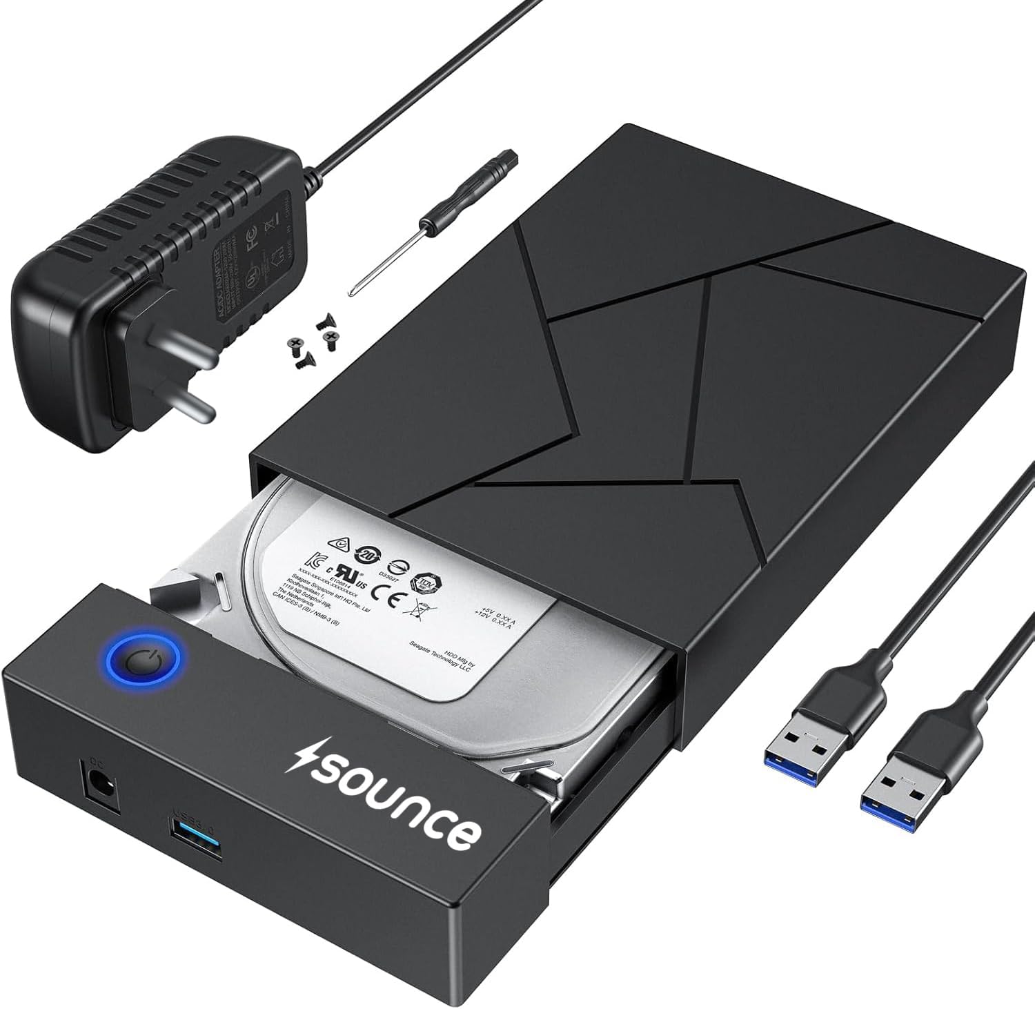 Sounce 3.5 Inch Hard Drive Enclosure USB 3.0 External Hard Drive Docking Station for 3.5 2.5 inch SATA Hard Drives SSD 16TB Storage Capacity HDD Enclosure with 12V/2A Power Supply UASP Acceleration