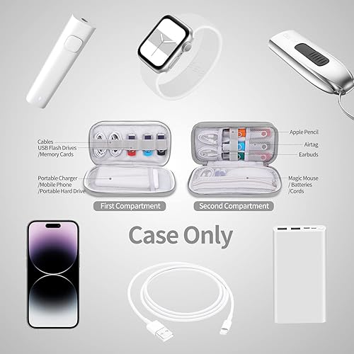 Miniatura 3 de HESTECH Organizador de electrónica de viaje pequeño con cable tecnológico, organizador de cables, asa de transporte portátil, bolsa de doble capa