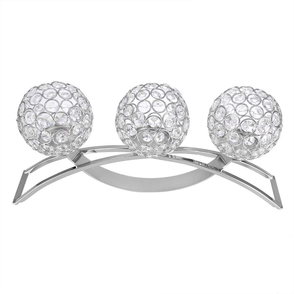 3 Arms Crystal Candle Holders, Coffee Table Decorative Balls for Centerpiece Modern Candlestick Holders European Elegant Candelabra for Wedding Dining Christmas Party Home Table Decor, Silver