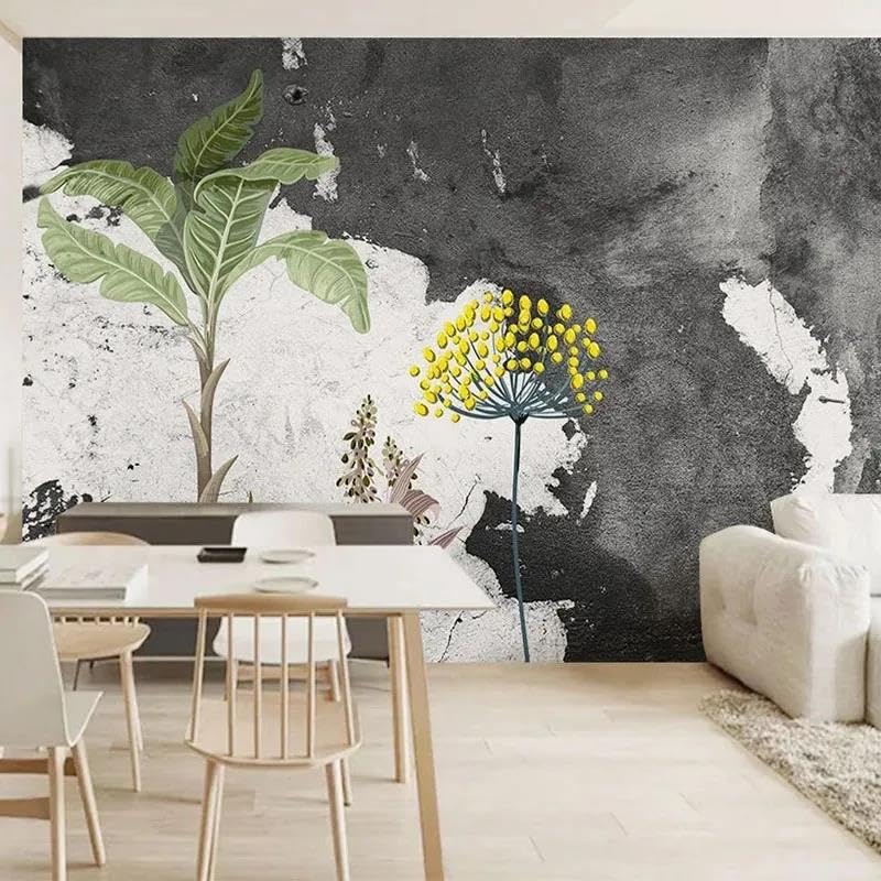 Papier peint mural 3D plantes pour masquer un mur abîmé