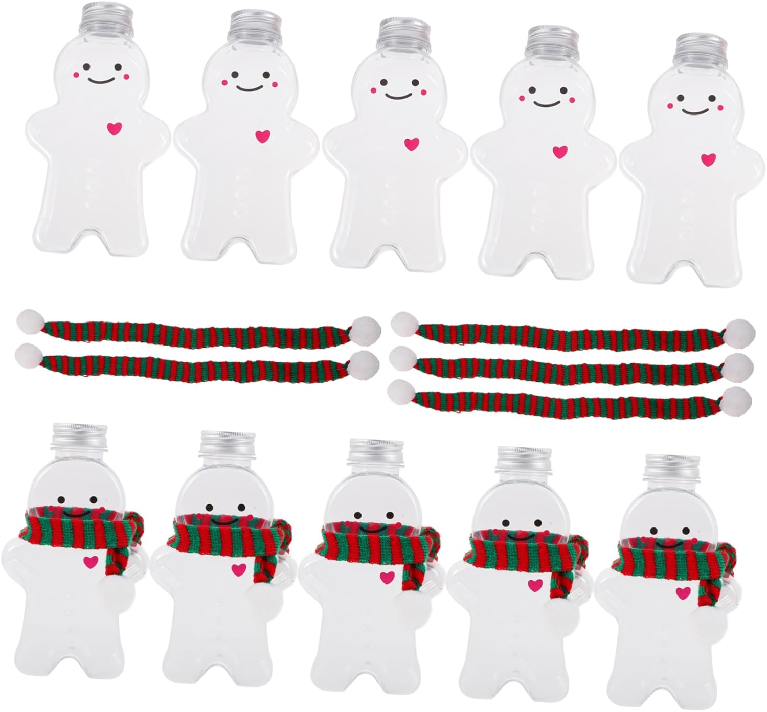 GLSTOY 10sets Reusable Christmas Beverage Bottles Transparent Juice Bottles with Scarves for Holiday Parties and Outdoor Use