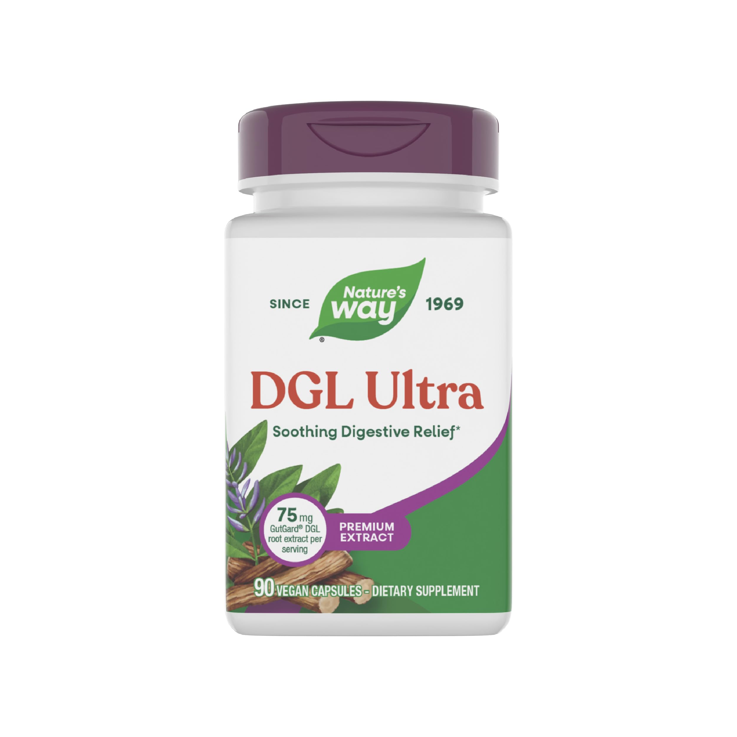 Nature's Way DGL Ultra, Premium Licorice Root Extract, Soothing Digestive Relief*, With GutGard, 75 mg per Serving, No Gluten, 90 Vegan Capsules (Packaging May Vary)
