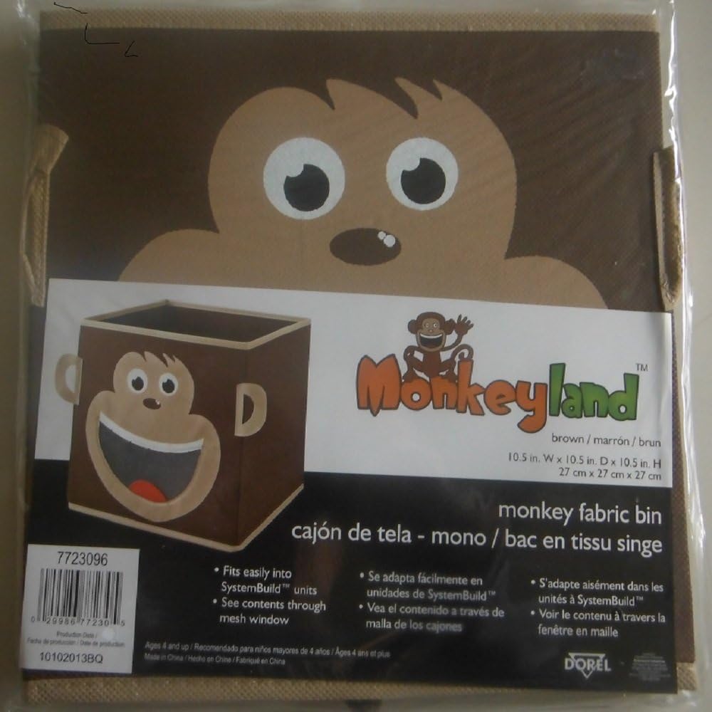 Monkey Fabric Storage Bin Organizer Brown Perfect for System Build Units