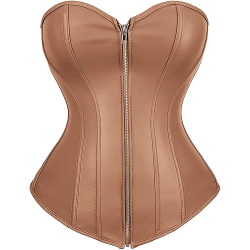 Corsets for Women Plus Size Faux Leather Steampunk Corset Top Zipper Bustier