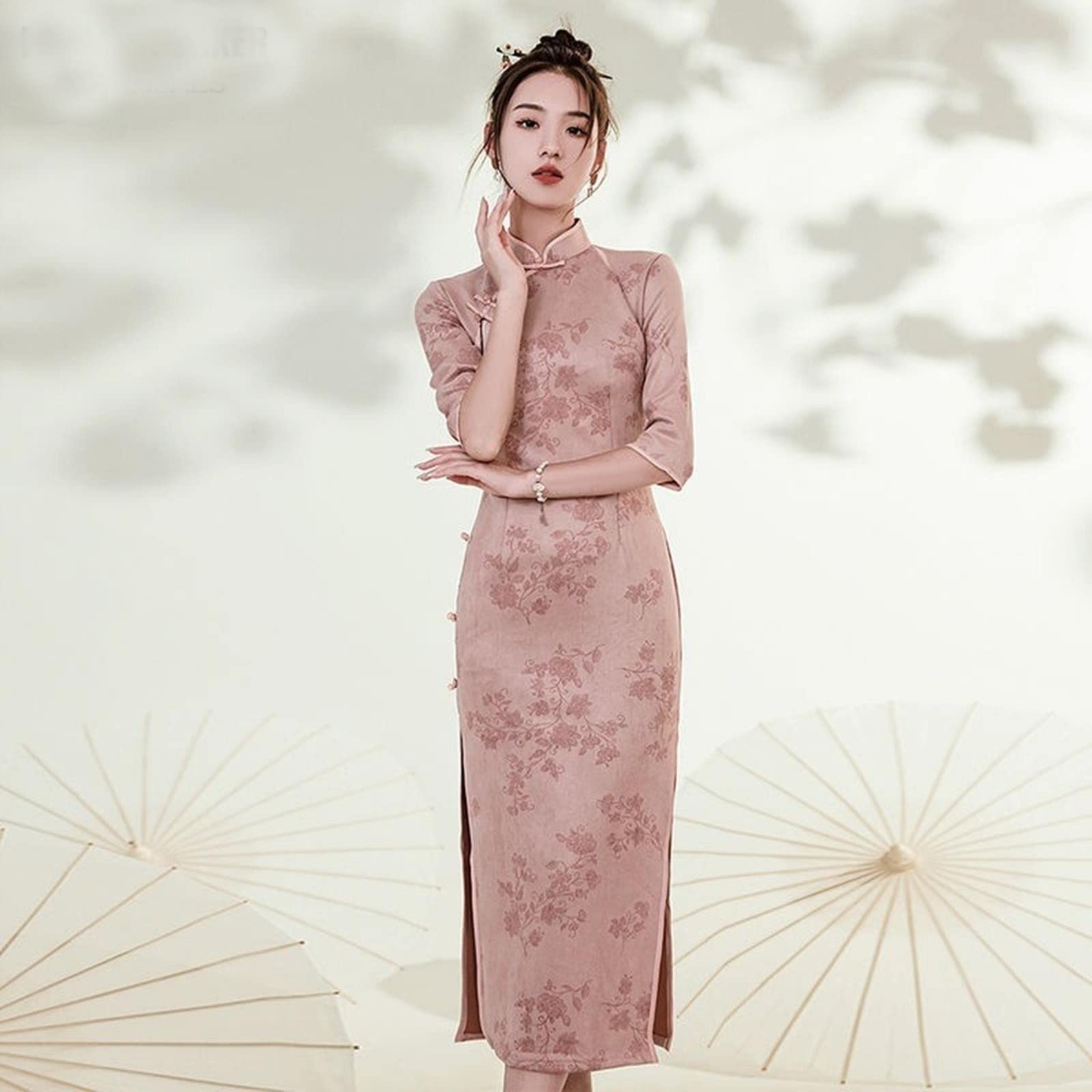 Robe Traditionnelle Chinoise Qipao Pour Fille, Rose à Fleurs, Taille 7, Parfaite Pour Les Occasions Spéciales