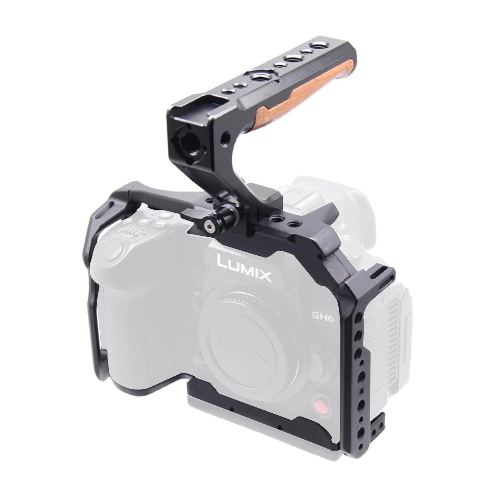 Jaula de video profesional para Panasonic LUMIX GH6 – Plataforma de aluminio de acceso completo con roscas de 1/4 pulgadas y rejillas de ventilación de refrigeración (compatible con rieles