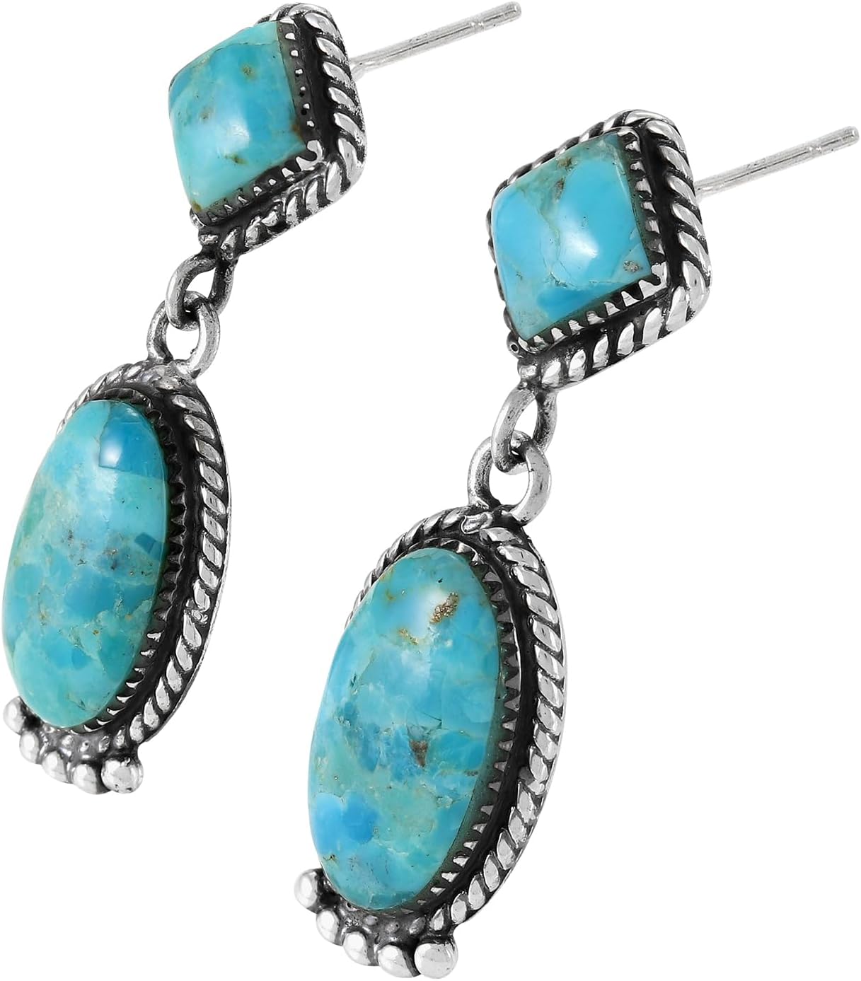 Turquoise Earrings 925 Sterling Silver & Genuine Gemstone - Image 3