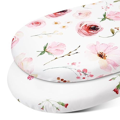 Miniatura 7 de Gllquen Baby Paquete de 2 sábanas de moisés, transpirable y acogedora, sábana bajera elástica para cuna de viaje, patrón floral de moda, sábanas