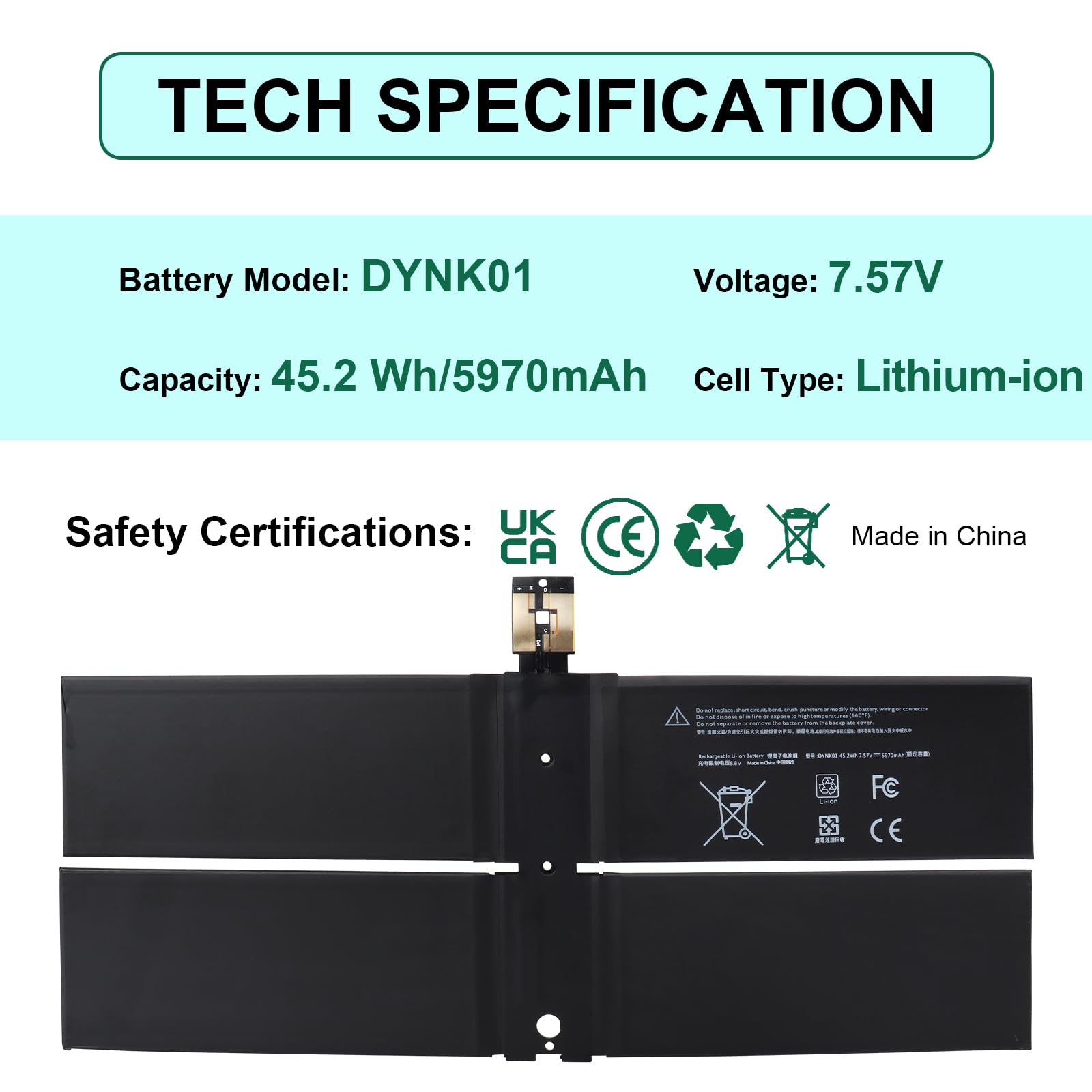 DYNK01 G3HTA036H Batterie Compatible avec Microsoft Surface Laptop 1st Gen 2017 Laptop 2 2nd Gen 2018, Surface Book 1769 1782, Surface 2-LQN-00004 KSR-00001 DAG-00003