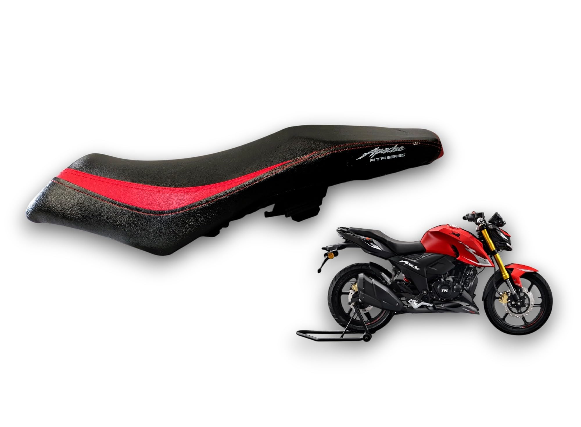 TVS Apache 4V160 RTR Bike SEAT Cover,PU Leather,Ready to FIT,Rope PROVIDEDDUAL Colour RED Black-image-17
