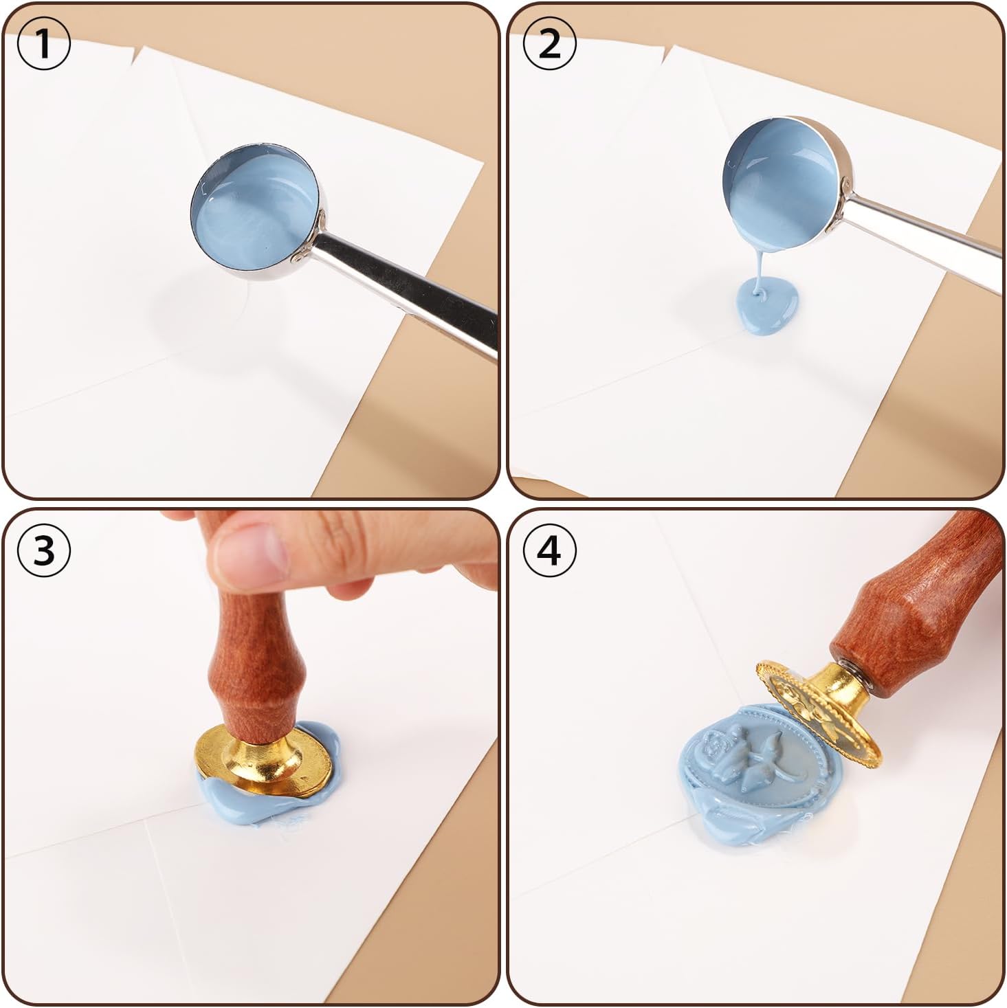 Wax Seal Stamp Set, Sealing Wax Stamp Head with Wooden Handle, Sealing Wax Stamp Kit Various Patterns for Letter Encapsulated Greeting Cards, Decorative Items(Gold)