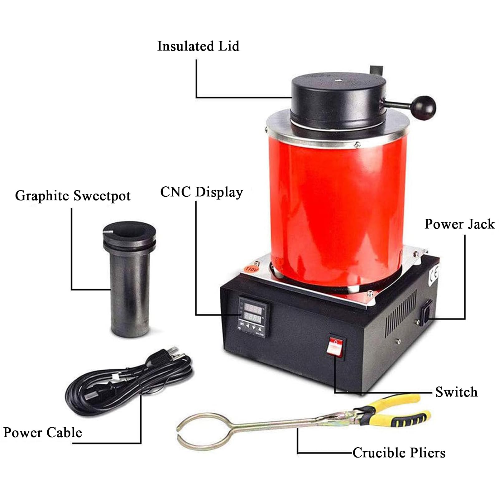Four Électrique Intelligent 1500W/1150°C - Creuset Fonderie Professionnel 3KG, Creuset Fonderie Électrique, pour Bijouterie/Industrie