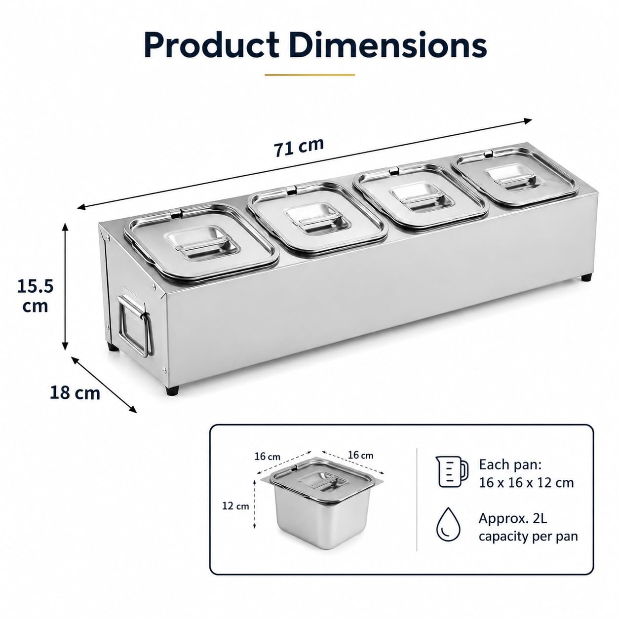 Porta Ingredienti Pizza in Acciaio Inox con Coperchio – Contenitore per Condimenti Refrigerato, Vaschette Gastronom Modulari 4 Scomparti, per Pizzeria e Preparazione Ingredienti
