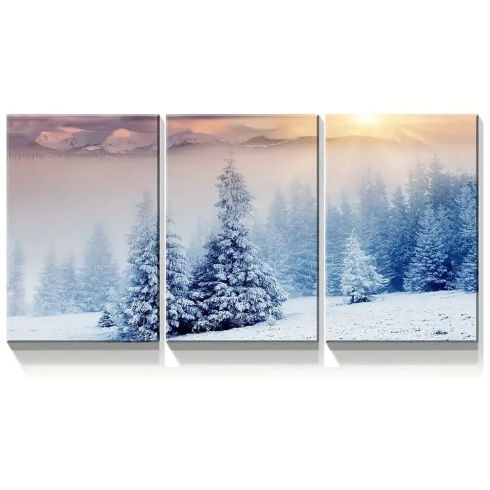 WBYZAC Botanical Posters-Canvas Wall Art Landscape Winter Snow Covered Mountains Trees Front Print Gallery Wrap Modern Home Decor, Art Printed Artwork-60 * 80cm*3PCS (No Frame)