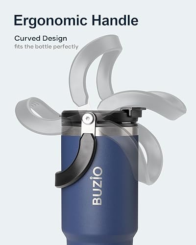 Miniatura 3 de BUZIO Vaso de 40 onzas con asa, vaso de agua aislado con tapa 2 en 1 y popote, vaso de acero inoxidable con doble pared recubrimiento de polvo, taza