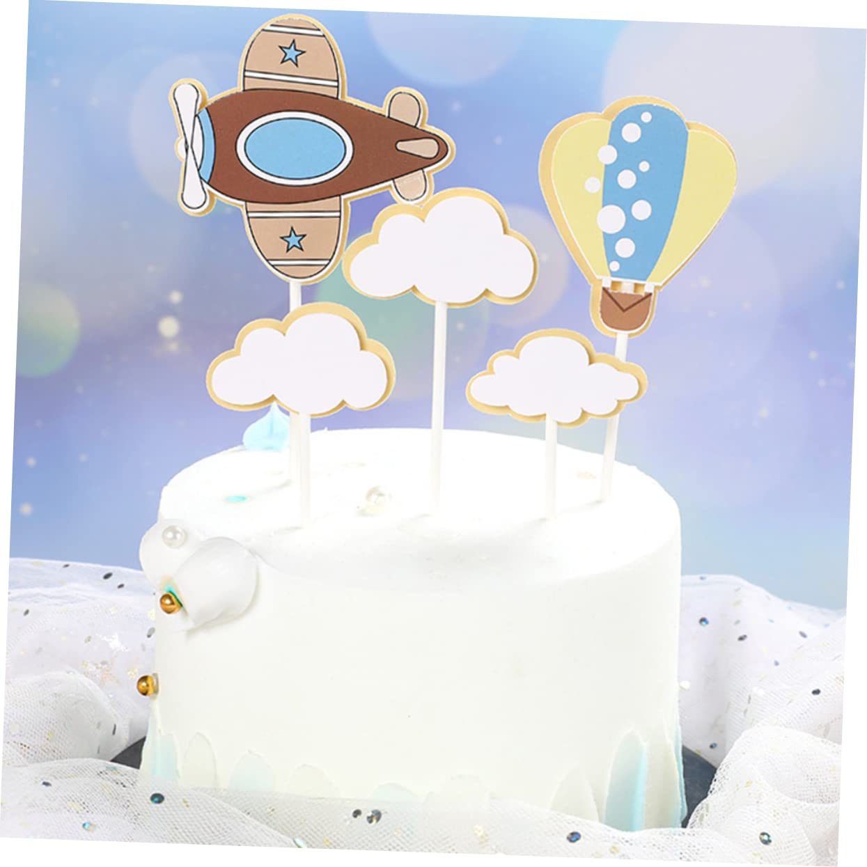 Abaodam 60 Pz Plettri Di Torta Nuvola Festa Topper Per Torte in Mongolfiera Baby Topper Cupcake Nuvola Decorazione Torta Baby Shower Nube Aereo Compleanno Bambino Le Nuvole