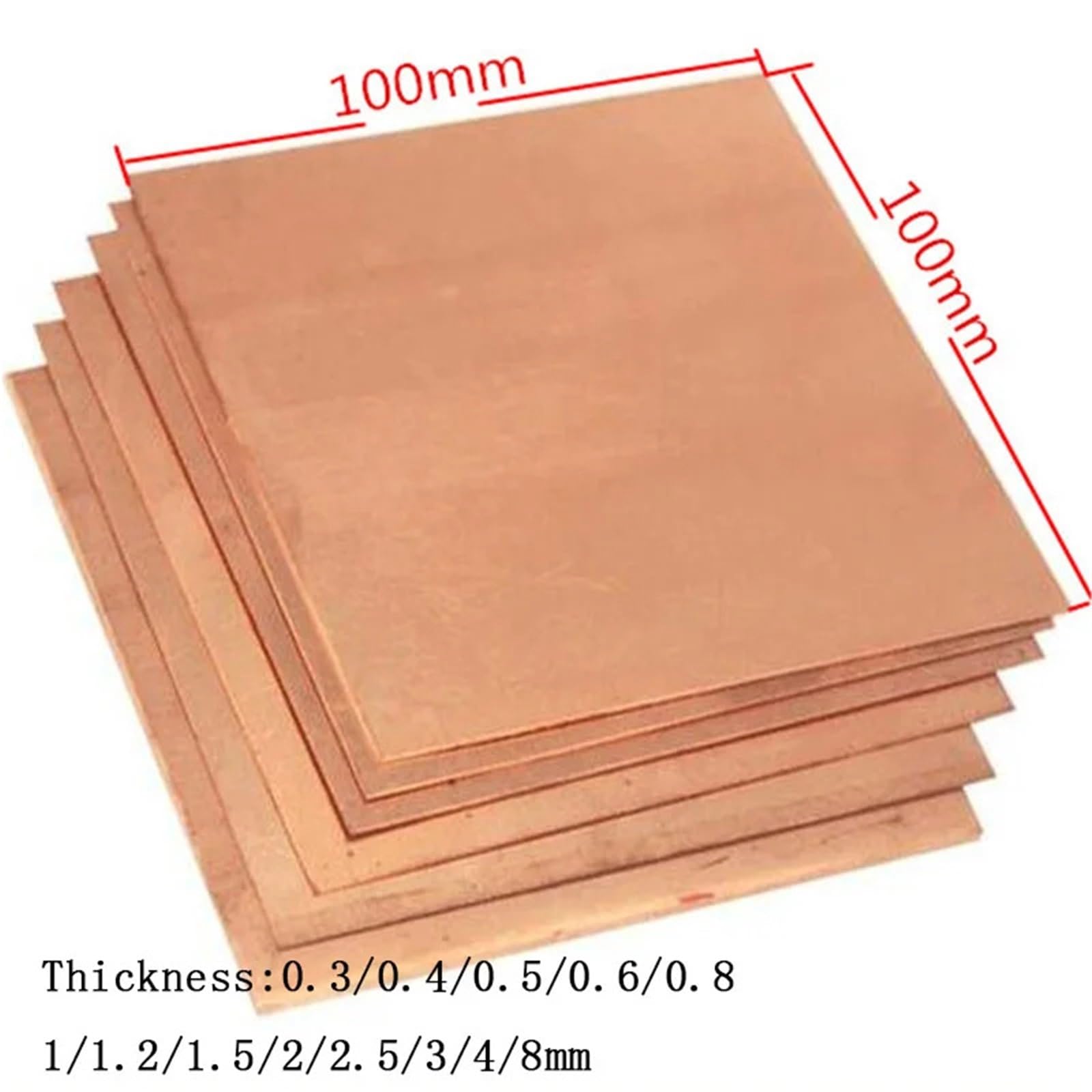Placa de cobre 0,3-8 mm espesor, 100 x, 99,9% pureza, con comportamiento mecánico y estabilidad térmica Adecuado para joyería y manualidades(3x100x100mm)