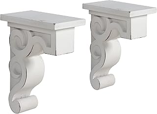 SOFE 1 Pair Rustic Wood Scroll Corbels Bookends, White Bookends Decorative, Sculpture Farmhouse Brackets, Book Ends for Heavy Books Home Office Decor