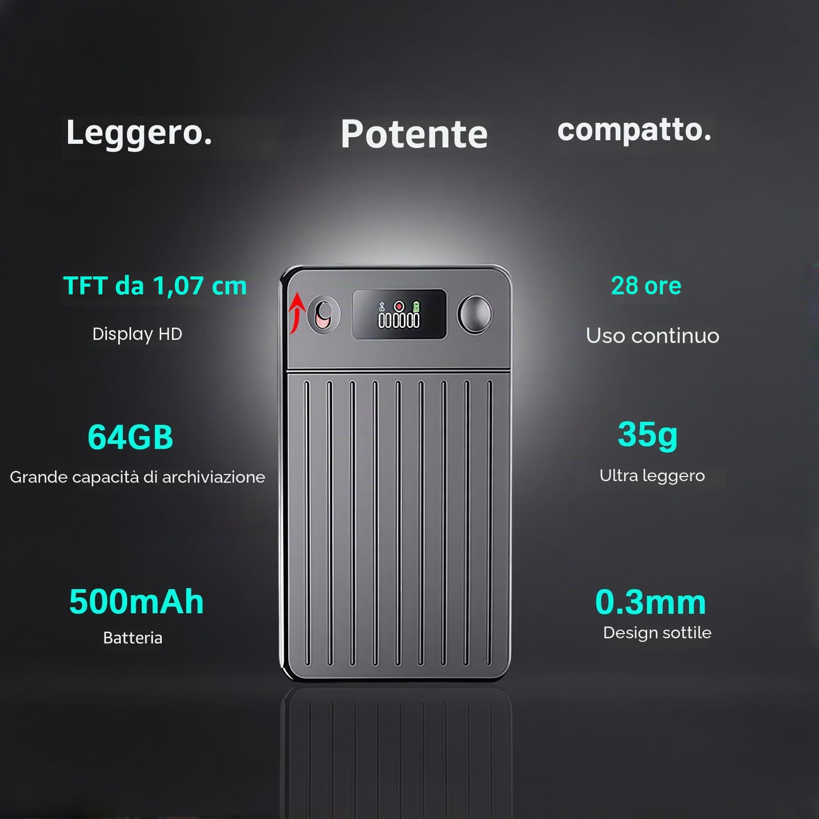 Registratore vocale digitale KI da 64 GB, registratore con trascrizione e riepilogo automatici, trascrizione in tempo reale, app, supporta l'importazione di file audio, 256 lingue 1