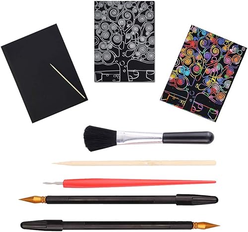 Miniatura 3 de LOOKSEVEN Juego de herramientas para rascar, 6 piezas de herramientas de arte para rascar, juego de artes de boceto, bolígrafo de color rascador con