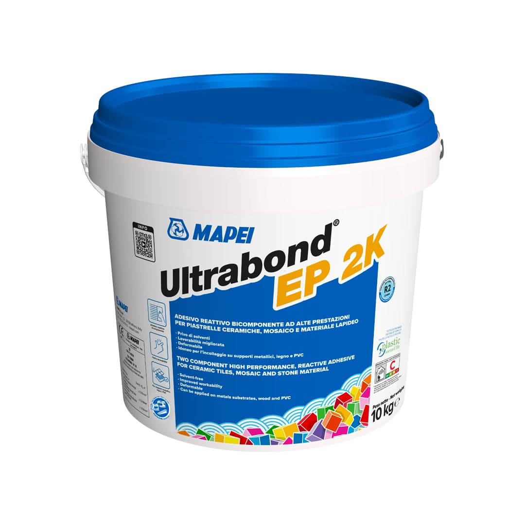 Mapei Ultrabond EP 2K, Adesivo Reattivo Bicomponente ad Alte Prestazioni per Piastrelle Ceramiche, Mosaico e Materiale Lapideo, 10 kg