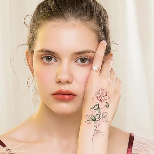 Miniatura 6 de Aresvns Flores de tatuaje temporales para mujer, 30 hojas, rosas de tatuaje falsas realistas, impermeables y duraderas, regalo del día de San