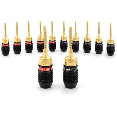 Deadbolt Flex Pin Banana Plugs for Spring Loaded Speaker Terminals, 6 Pairs Gold Plated Plugs