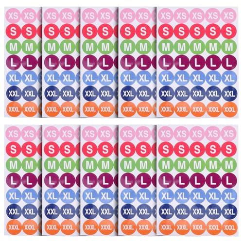 POPETPOP Pegatinas de Etiquetas de Adhesivas 350 para Ropa Redondas Tallas Papel Codificadas por Color Autoadhesivas para Camisetas y Suéteres Menor