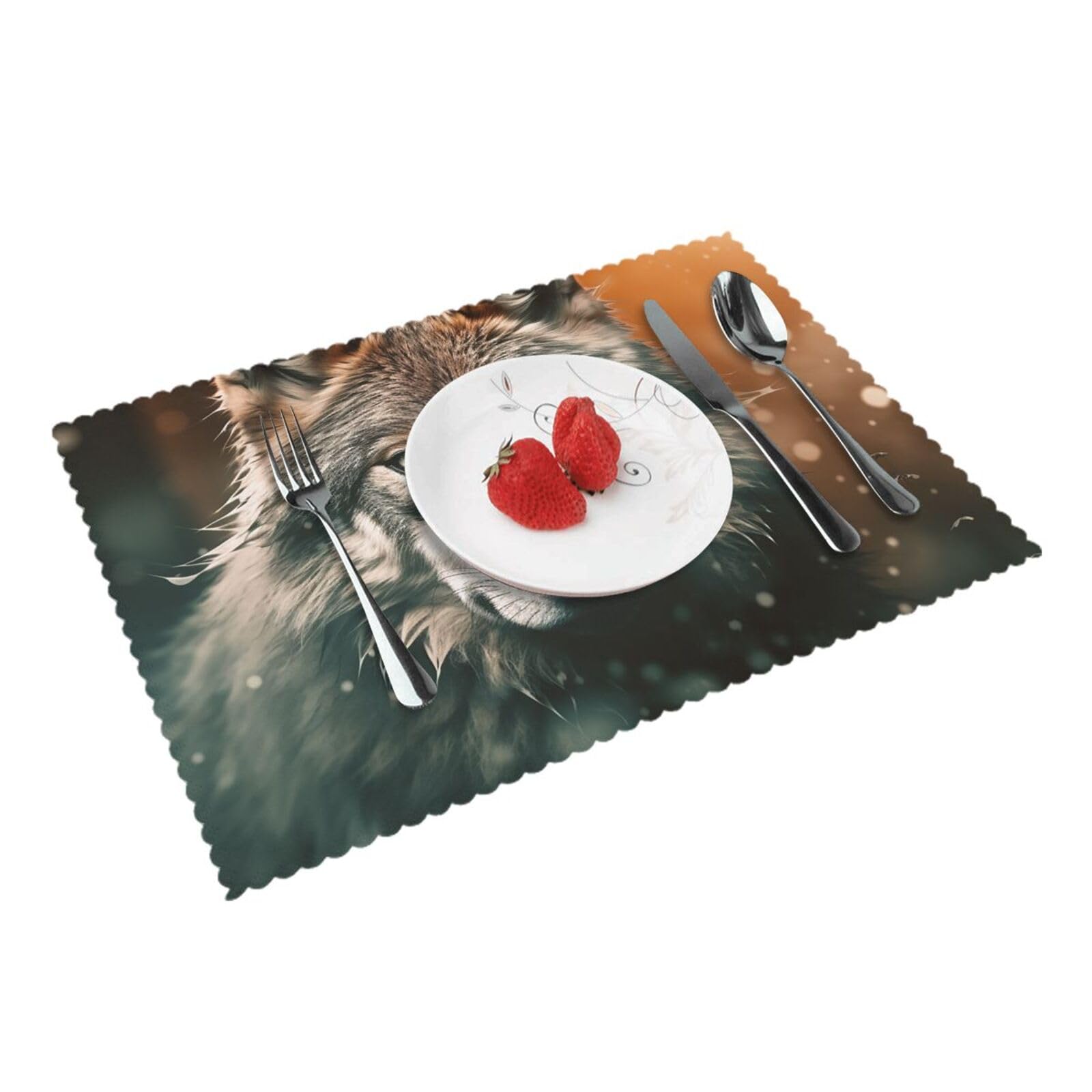 Placemats Set of 4 Heat Resistant Woven Place Mats for Dining Table Wolf in the forest at night Placemats Washable Wipeable PVC Table Mats Indoor/Outdoor Place Mats for Party Kitchen Decor 30x45 cm