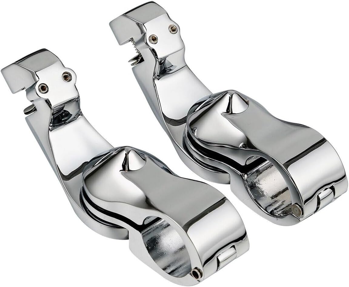 1 1/4" Highway Short Angled Foot Pegs Mount Kit - Chrome Plated Steel - Silver - Rear - Compatible with Harley-Davidson & Honda Motorcycle